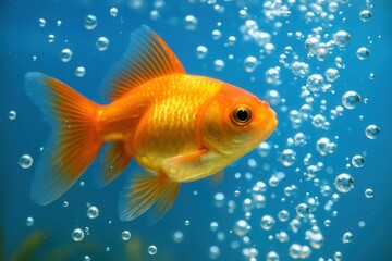 Fototapeta premium A goldfish swimming in an aquarium with bubbles