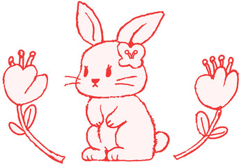 꽃 장식 토끼 손그림 일러스트 스티커