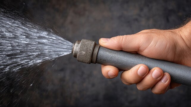 Emergency plumber fixing burst pipe in kitchen sink water spray in garden during repair action