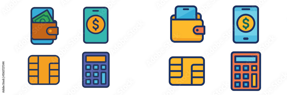 Poster icons representing digital payment methods and financial transactions in modern technology