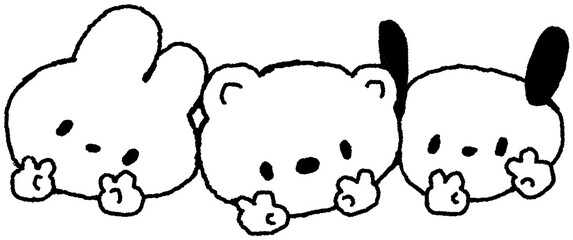 토끼 곰 강아지 캐릭터 흑백 일러스트 스티커