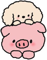 강아지 돼지 드로잉 캐릭터 스티커