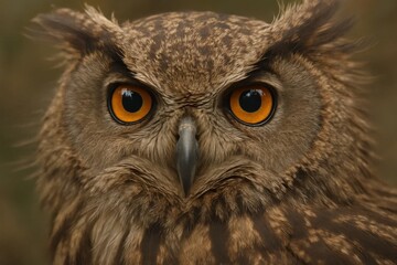 Obraz premium A close up of an owl's face with orange eyes