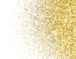 Abstract gold glitter texture fading into pixelated black background isolated on transparent background