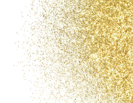Abstract gold glitter texture fading into pixelated black background isolated on transparent background