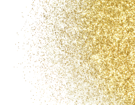 Abstract gold glitter texture fading into pixelated black background isolated on transparent background