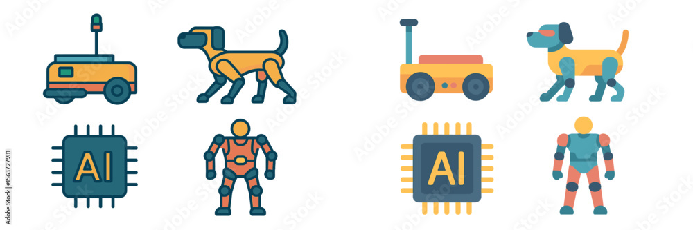 Poster various illustrations of robots and artificial intelligence concepts showcasing different designs an
