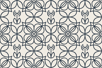 Seamless floral-geometric pattern with WiFi signal and leaf motifs