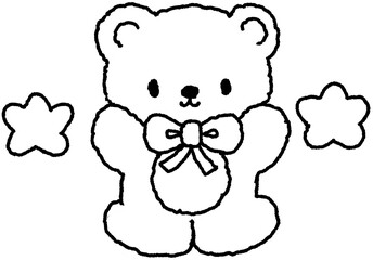 리본 단 곰돌이 라인 일러스트 스티커