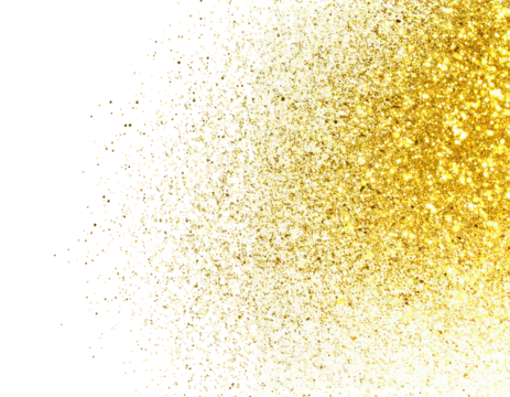 Golden glitter explosion effect with pixelated black background edge isolated on transparent background