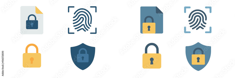 Poster Digital security icons showcasing padlocks and fingerprints representing data protection and privacy management solutions