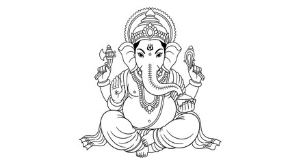 Line Art Ganesha: Elegant Hindu Deity Illustration