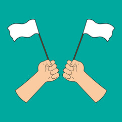 Hands Holding a Surrender Flag. Flat Vector illustration