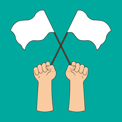 Hands Holding a Surrender Flag. Flat Vector illustration