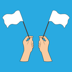 Hands Holding a Surrender Flag. Flat Vector illustration