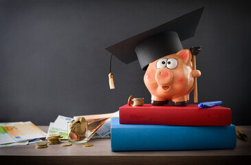 Concept of saving for education with a piggy bank