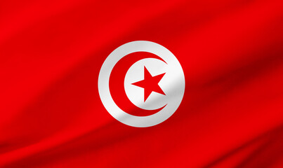 Tunisia flag background with waving fabric texture