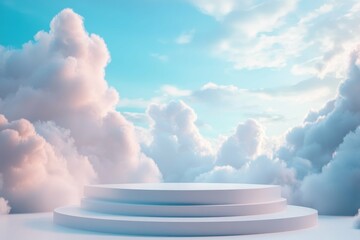 flawless picture of 3d empty podium with clouds backgrounds high detail 8k