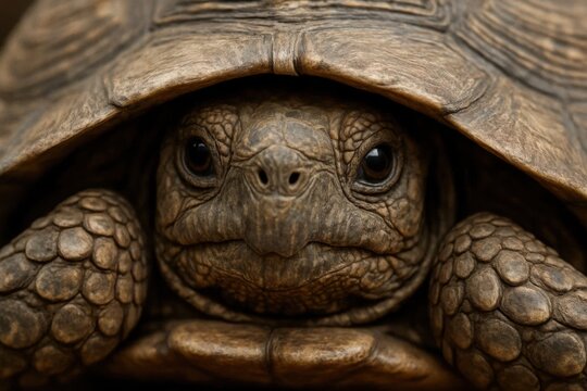  A close up of a tortoise's face with its eyes open