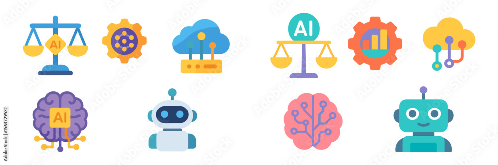 Poster Icons representing artificial intelligence concepts and technology integration in modern applications