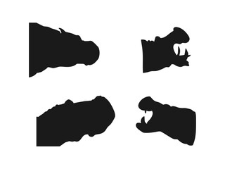 Profile Silhouettes of a Hippopotamus. Hippopotamus head silhouette vector design. Vector Logo Illustration of a Hippo in Monochrome Style.