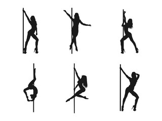 Pole dancer, sexy woman silhouette. Silhouettes of a young, beautiful woman dancing. Silhouettes of Pole Dancers in Various Poses.