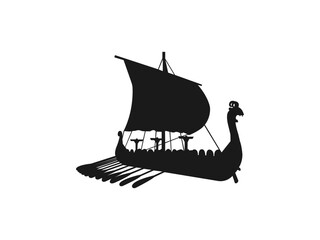 Viking transport ship. Striking Silhouette of a Viking Longship. Viking ship logo icon for trade, transportation.