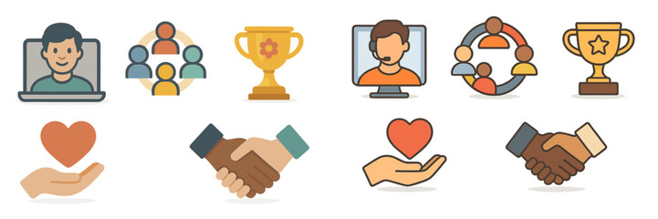 Motivational symbols of teamwork, success, and support in a digital workspace setting