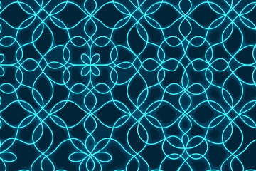 Seamless glowing blue loop pattern with abstract floral symmetry
