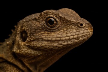 Obraz premium A close up of a lizard's face on a black background
