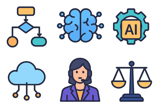 Technology concepts illustrating artificial intelligence, decision making, and communication in a modern workspace environment