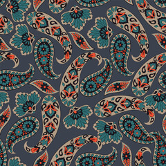 Naklejka premium Seamless Paisley pattern in indian style. Floral vector illustration