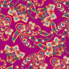 Fototapeta premium Paisley Floral oriental ethnic Pattern. Seamless Arabic Ornament. Ornamental motifs of the Indian fabric patterns.