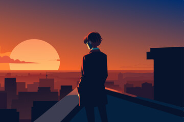 Fototapeta premium silhouette of business woman at sunset