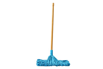 Wooden handle and mop standing white background clean full length single hygiene PNG