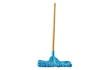 Wooden handle and mop standing white background clean full length single hygiene PNG