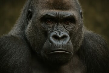  A close up of a gorilla's face looking at the camera