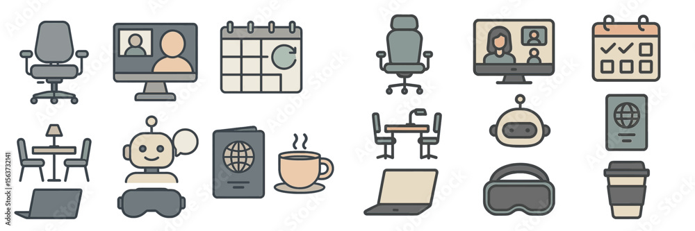 Aufkleber Modern workspace design featuring technology and collaboration elements for remote work and virtual meetings
