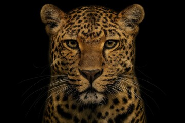 Obraz premium A close up of a leopard's face on a black background