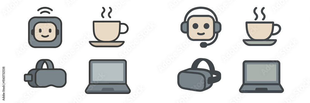 Aufkleber Digital devices and coffee elements highlighting modern workspace and technology advancements for remote work