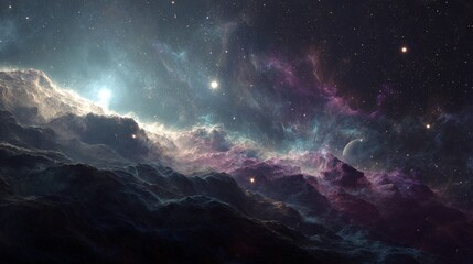 Obraz premium Magnificent Nebula Landscape with Stars and Cosmic Clouds in Deep Space Universe