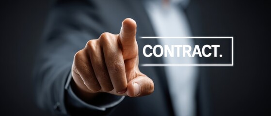 Obraz premium Legal Agreement Concept: Hand Reaching through Screen to Contract Icon with Copy Space