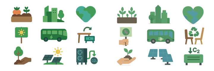 Iconic representations of sustainability and eco-friendly practices promoting a greener urban lifestyle