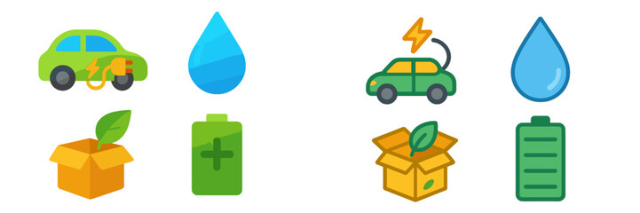 Graphic representation of eco-friendly transportation, clean water, and sustainable energy solutions for a greener future