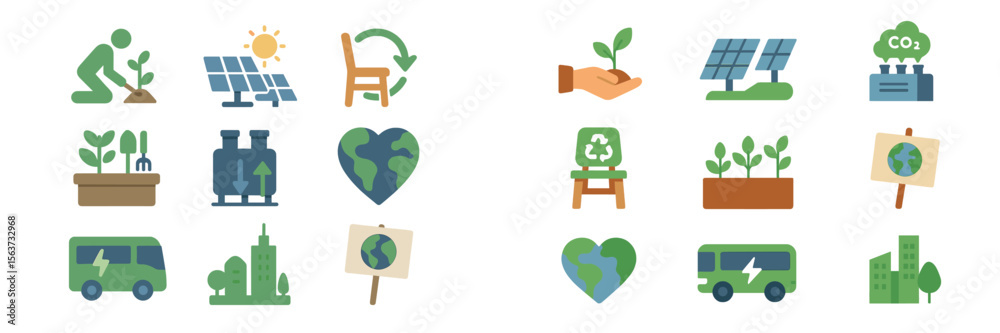 Poster illustration showcasing sustainable practices and environmental conservation in various contexts