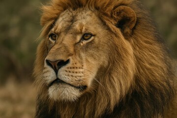  A close up of a lion's face in the wild