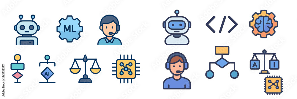 Aufkleber Icons representing artificial intelligence, machine learning, and robotics in a tech environment