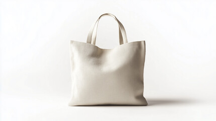 Plain beige fabric tote bag with handles displayed against white background.