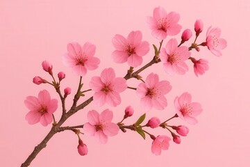 Obraz premium A branch with pink flowers on a pink background