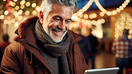 person making video call with family on christmas street - Powered by Adobe